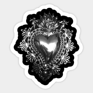 Silver sacred heart mexican milagrito handmade tin decoration folk art maximalist metalwork Sticker